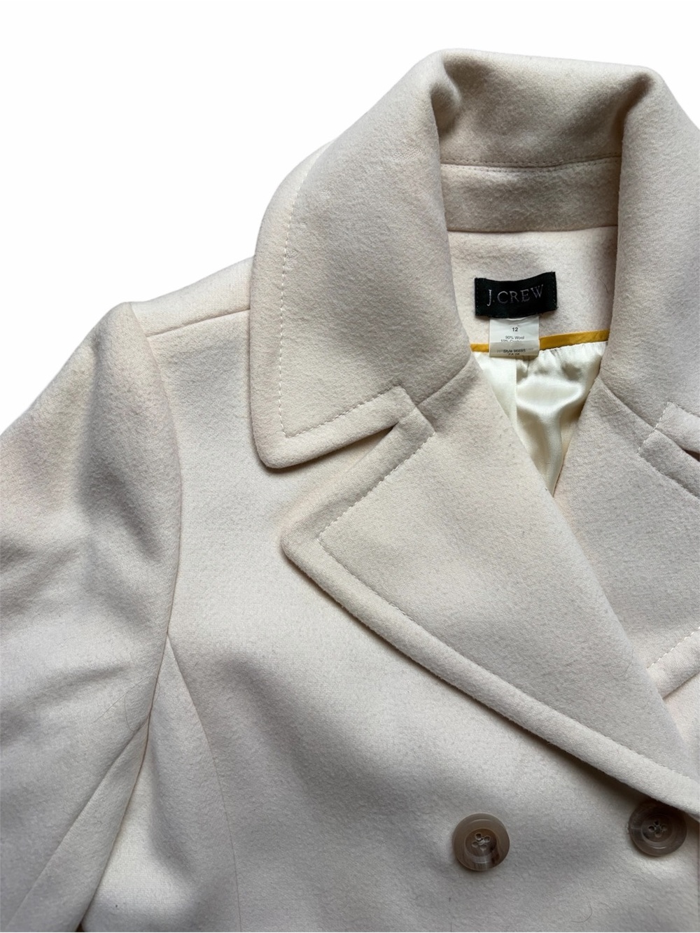 J.Crew Wool Cashmere Blend Double Breasted Peacoat Ivory Size 12 Classic Coat - Picture 4 of 9